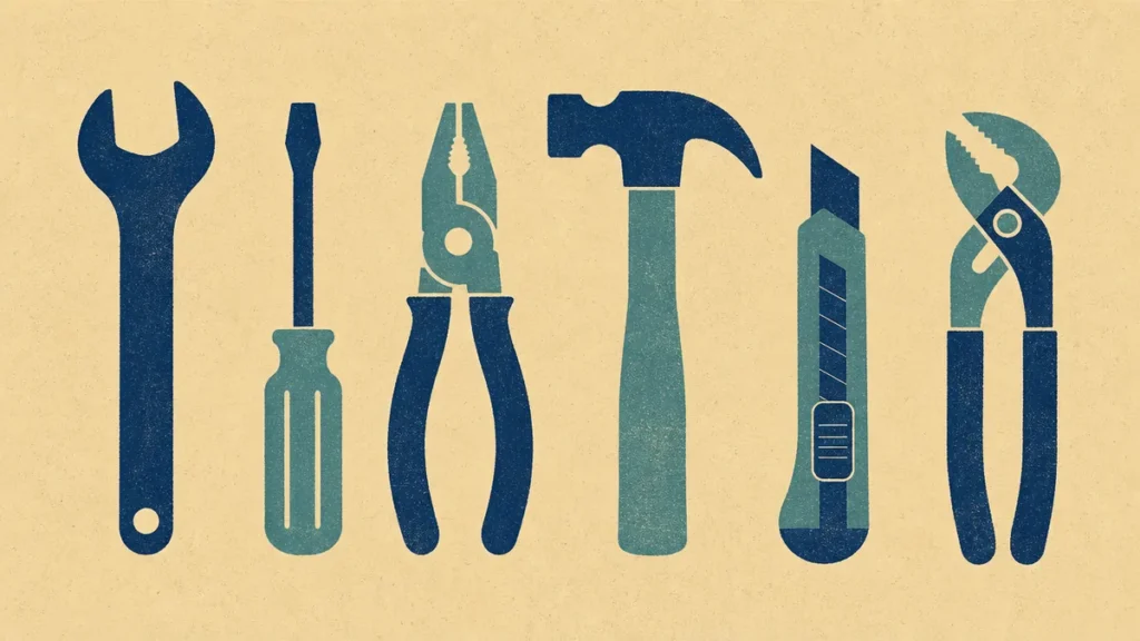 Simple tool shapes arranged in a row