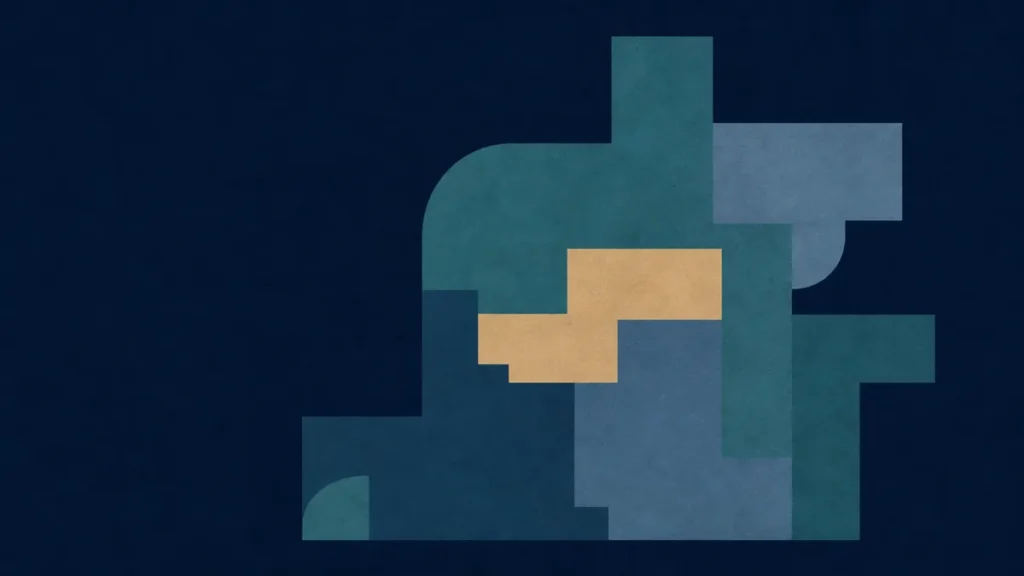 A pile of overlapping rectangles fused into a single mass