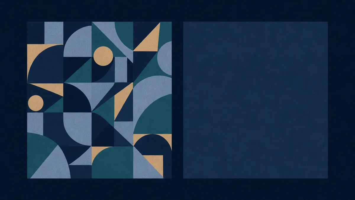 Two equal rectangles, one densely patterned and one empty Two equal rectangles, one densely patterned and one empty